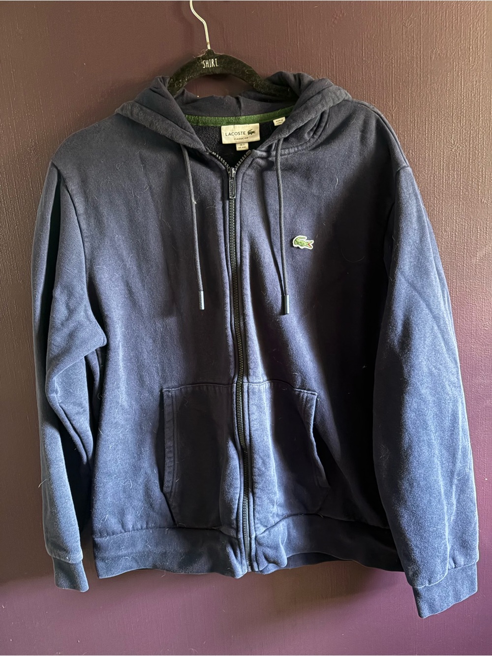 Lacoste Dark Blue Full-Zip Hooded Sweatshirt with Croc Patch